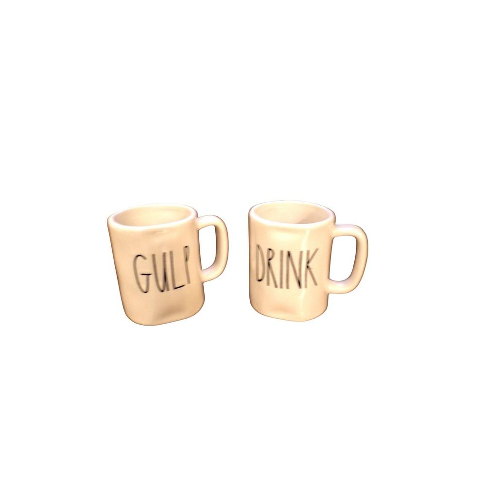 Rae Dunn‎ GULP & DRINK Espresso Mugs Set of 2 Cream Ceramic Artisan Collection